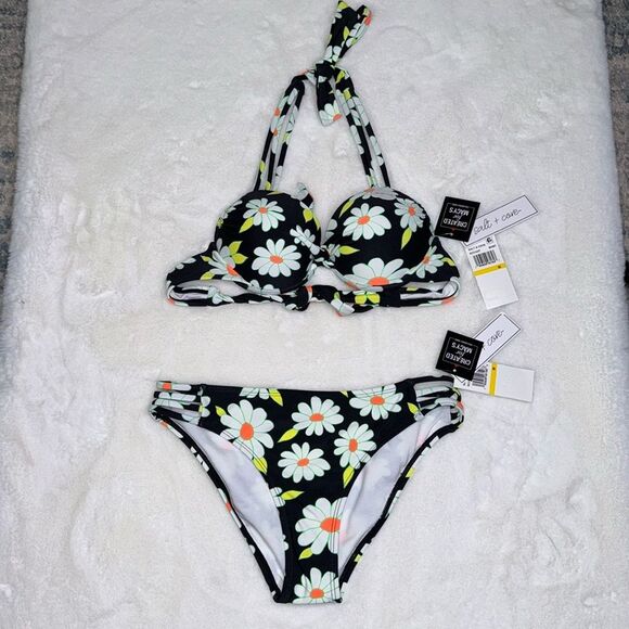 SALT + COVE Juniors' Daisy Dance Strappy Underwire Push-Up Bikini Set Size M - Picture 8 of 12